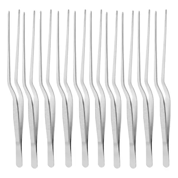 10 Pack Stainless Steel BBQ Food Tongs, Slim Serving Tweezers for Grilling, Cooking, Buffets and Food Preparation, Silver, 20 cm